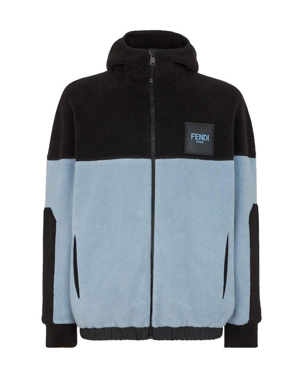 Fendi Black Fleece Logo Patch Zipped Hoodie for men
