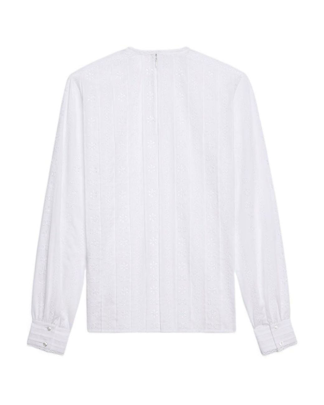 Céline White Embroidered Cotton Muslin Blouse
