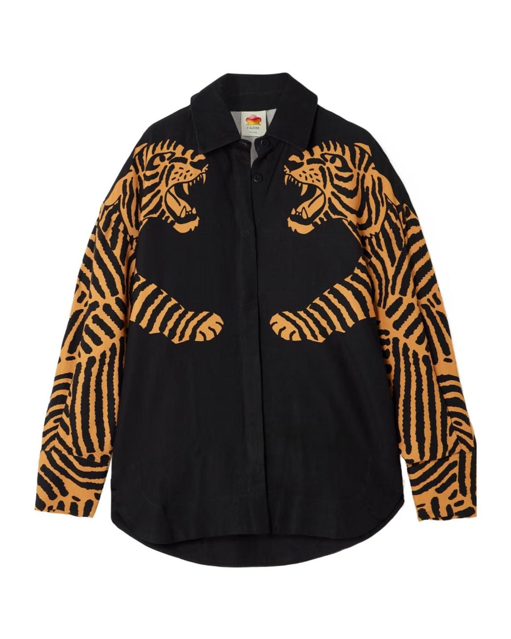 Farm Rio Black Tiger-Print Shirt