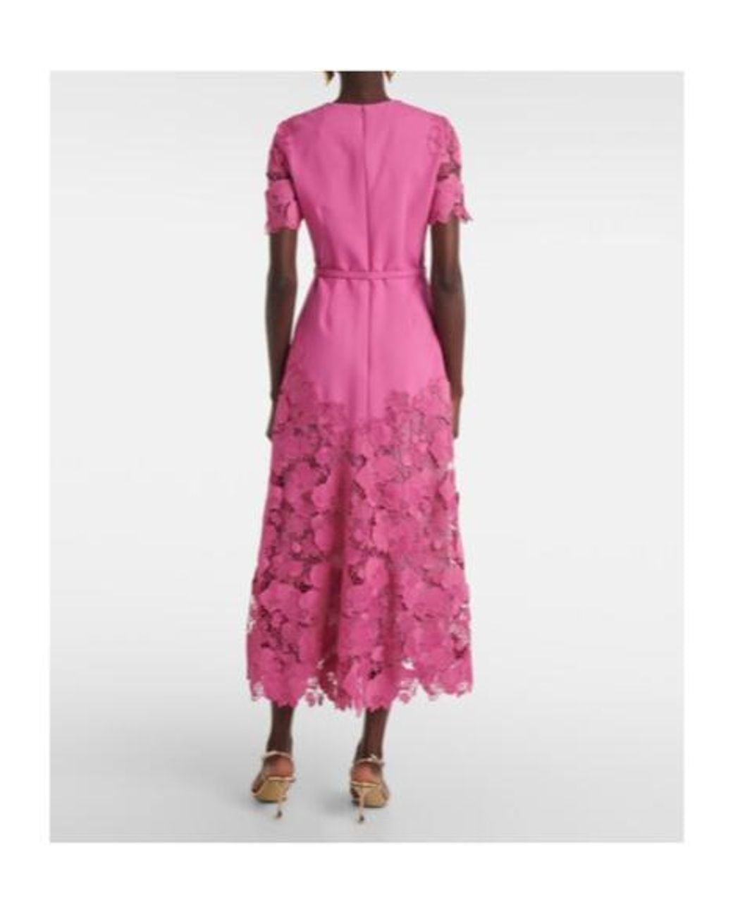 Oscar de la Renta Pink Orchid Guipure Wool-Blend Midi Dress
