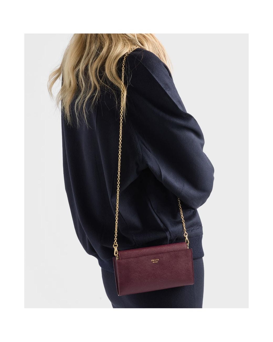 Prada Purple Saffiano Leather Wallet With Shoulder Strap