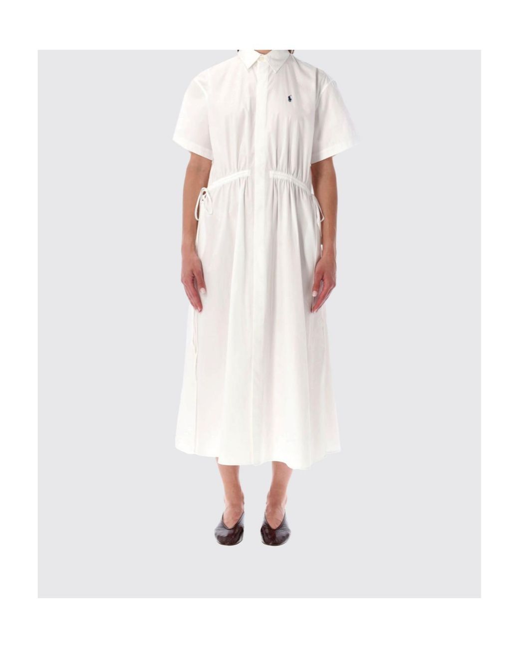 Polo Ralph Lauren Gray Buttoned Drawstring Midi Dress