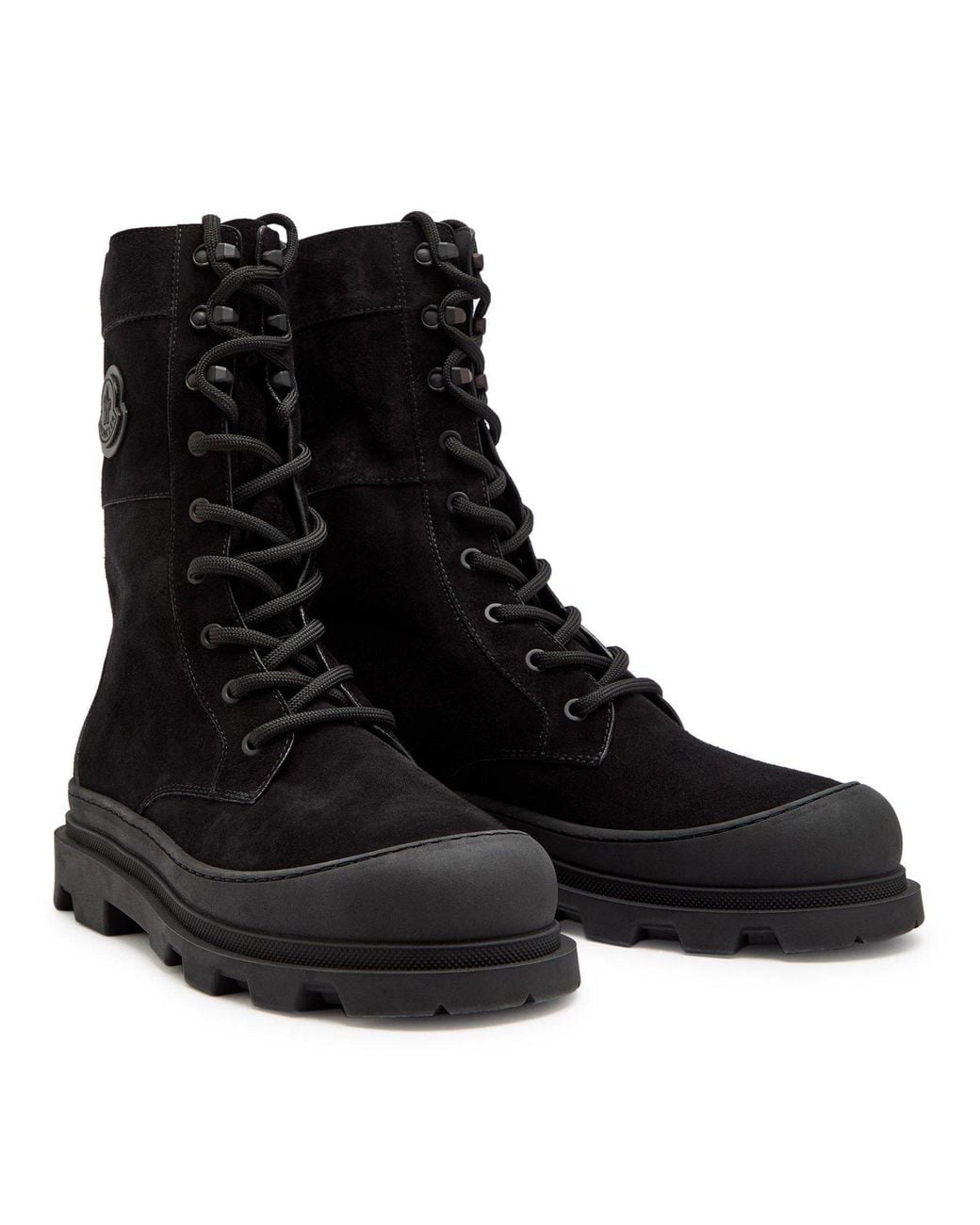 Moncler Black Suede Lace-Up Flat Ankle Boots