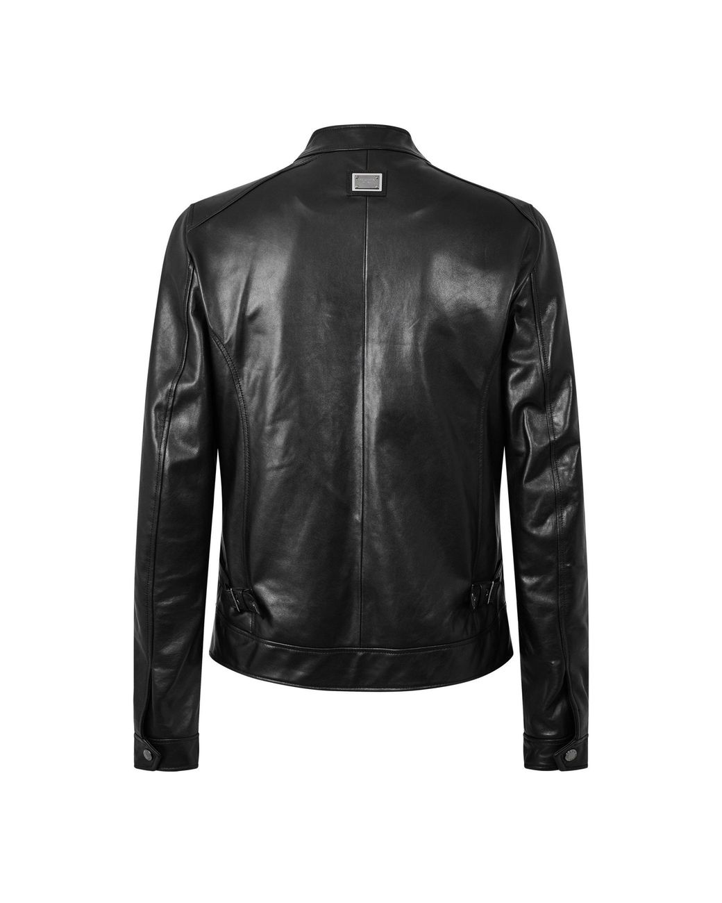 Dolce & Gabbana Black Stand-Collar Moto Leather Jacket for men