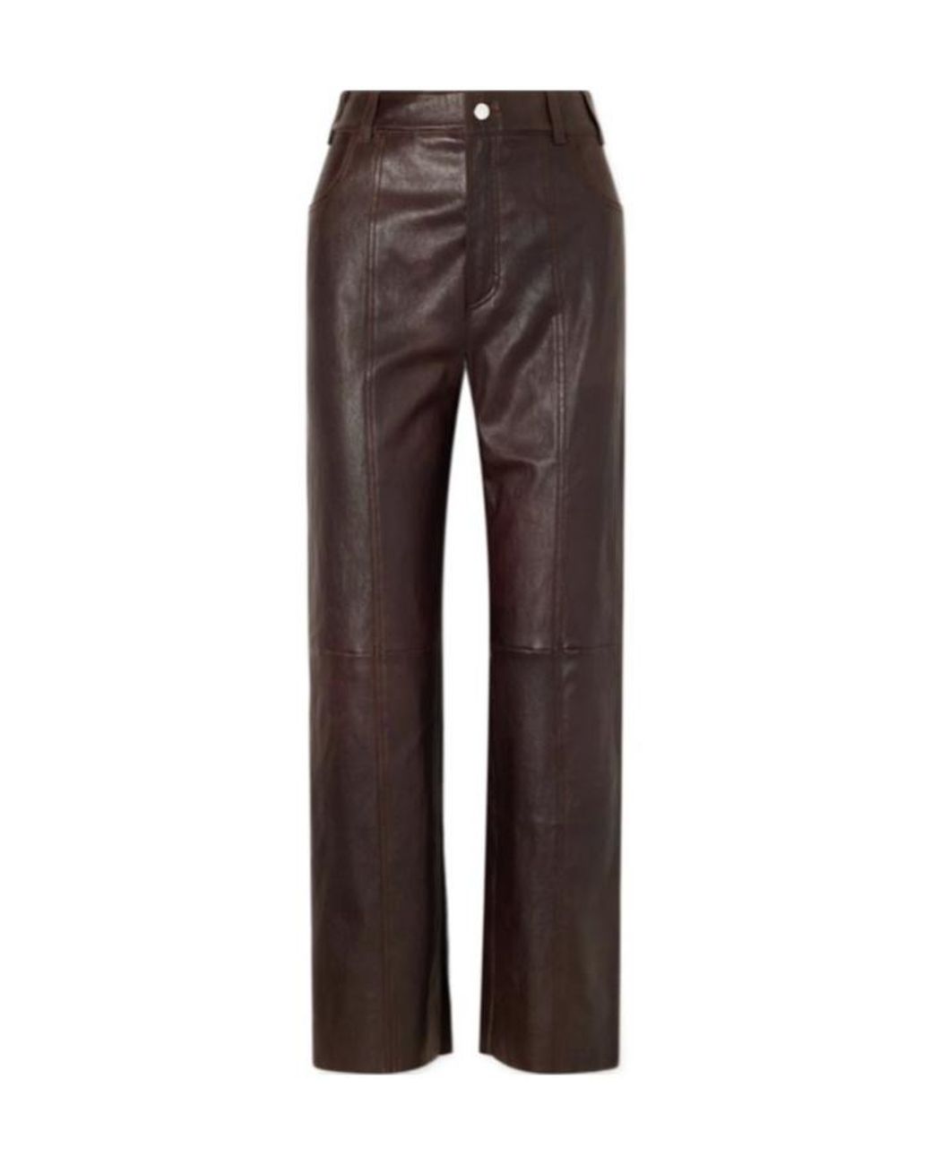 Stouls Brown Leather Straight-Leg Pants