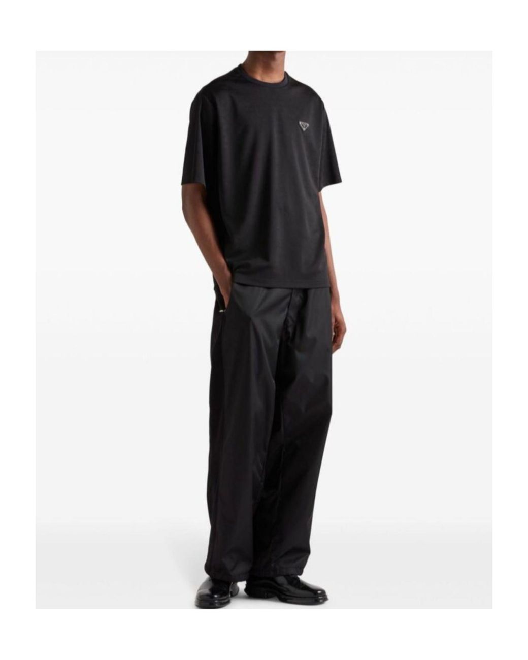 Prada Black All-Over Triangle Motif Crewneck T-Shirt for men