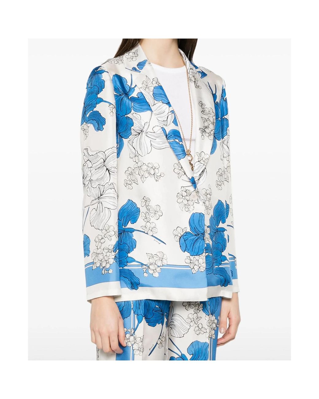 P.A.R.O.S.H. Blue P.A.R.O..H. Floral Print Collared Jacket