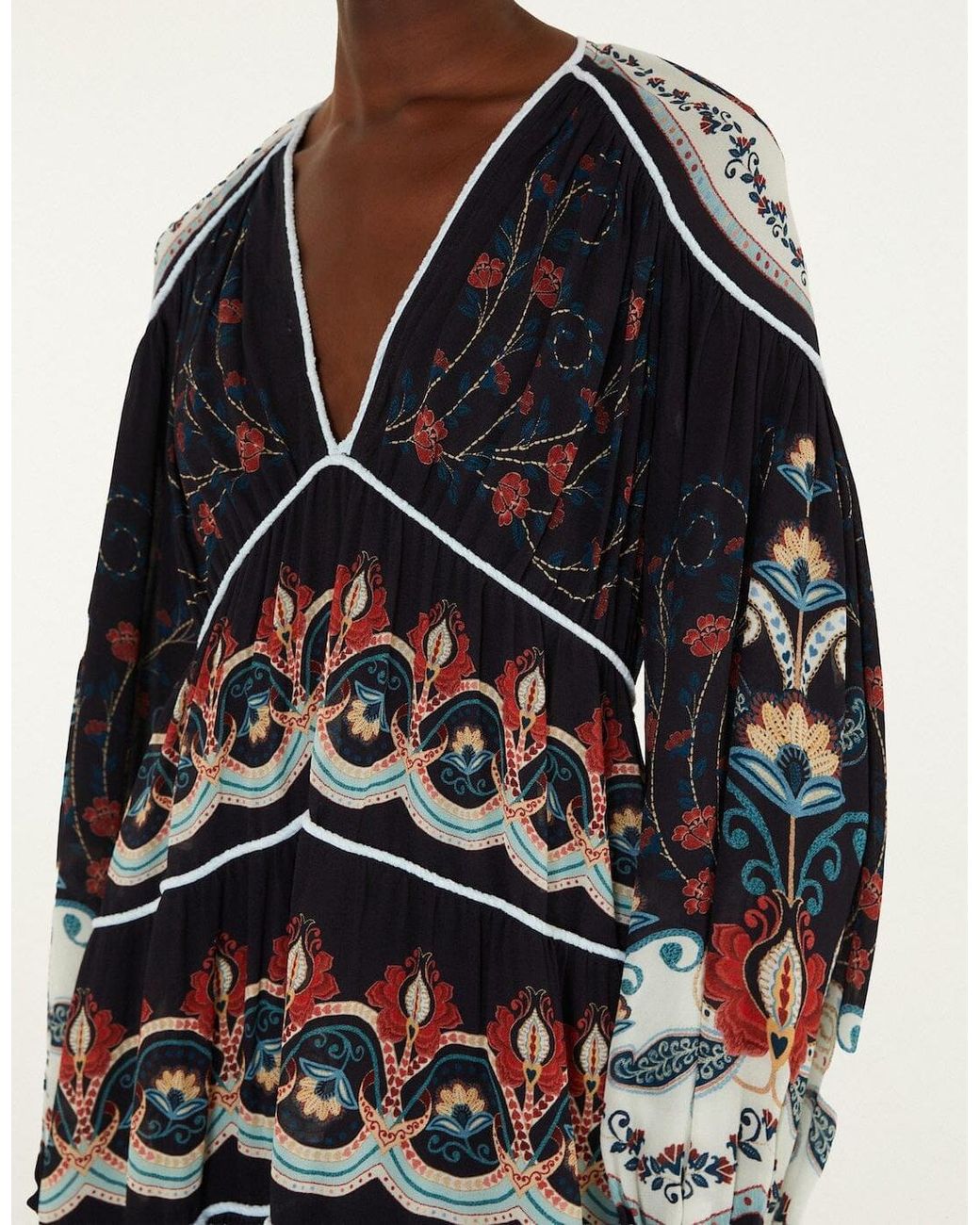 Farm Rio Black Long-Sleeve V-Neck Dress