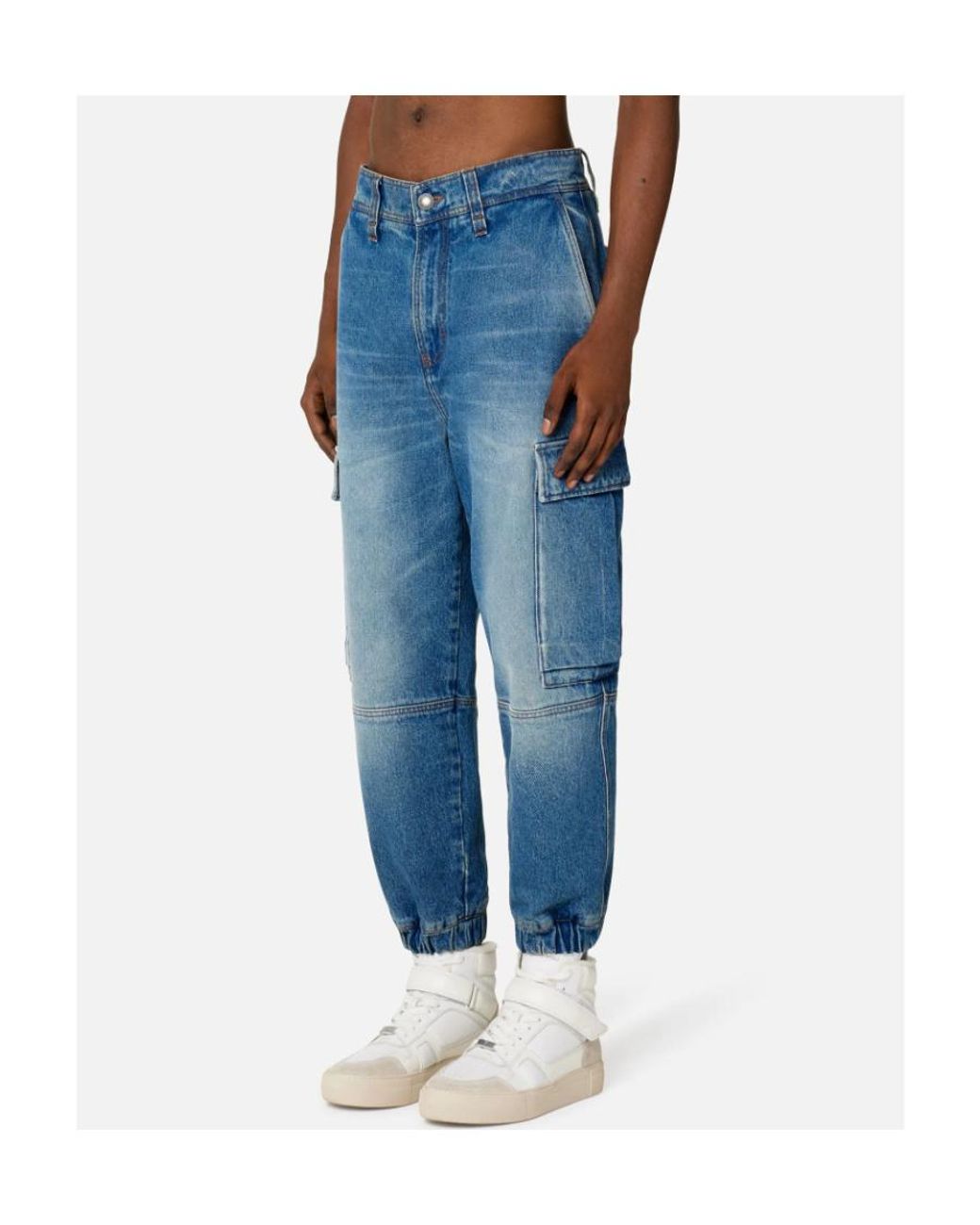AMI Blue Mid-Wash Denim Cargo Pants for men