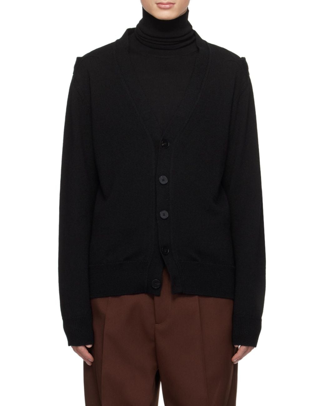 Jil Sander Black Openwork Long-Sleeve Knit Cardigan for men