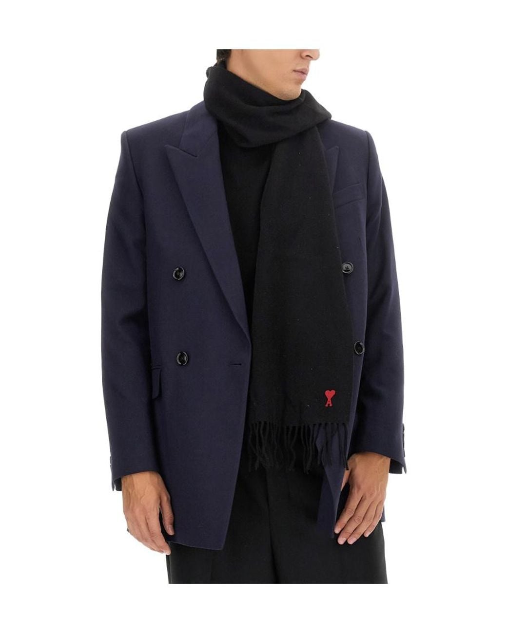 AMI Blue V-Neck Double-Breasted Tailored Blazer for men