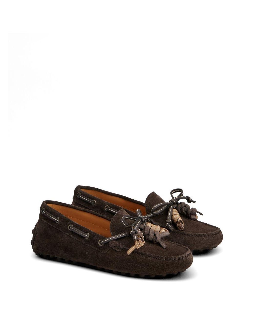 Tod's Brown Gommino Bow Flat Shoes