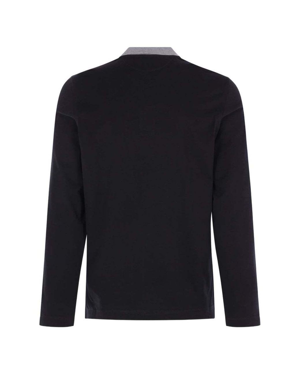 Brunello Cucinelli Blue Logo Embroidered Long-Sleeved Polo Shirt for men
