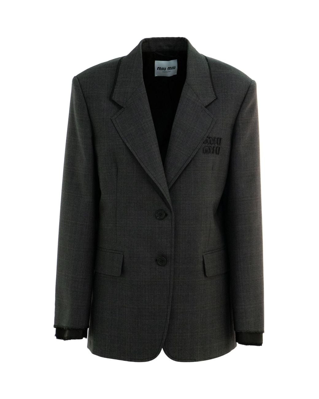 Miu Miu Black Single-Breasted Prince Of Wales Checked Jacket