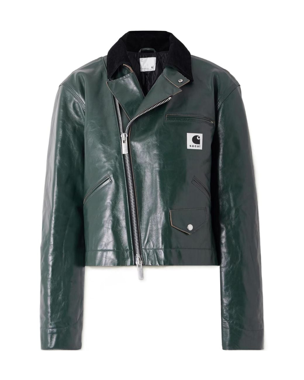Sacai Green X Carhartt Wip Zipped Leather Jacket for men