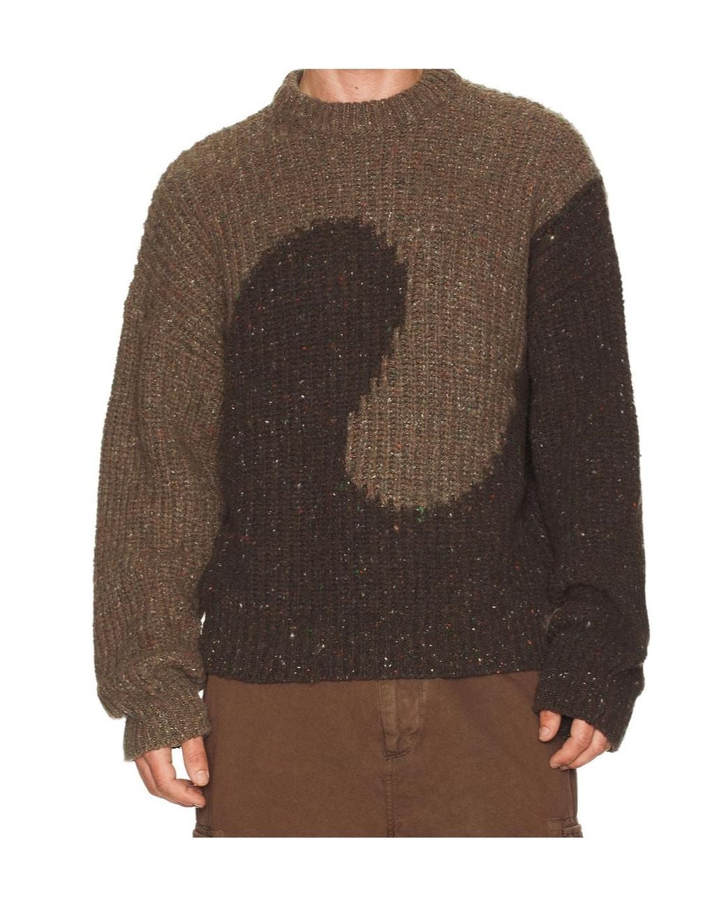 ERL Brown Bicolor Motif Crewneck Knitwear for men