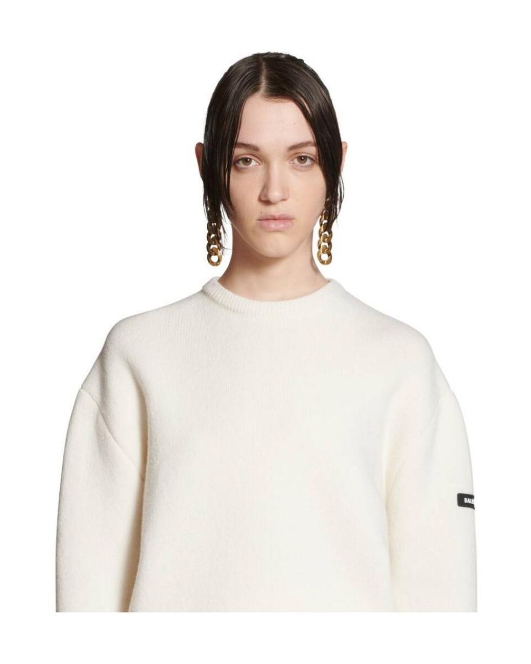 Balenciaga White Logo Patch Knitted Jumper