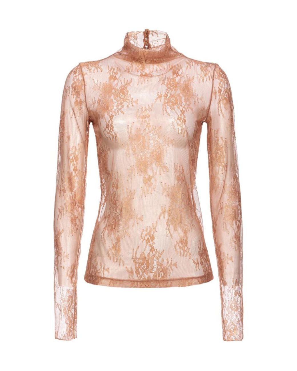 Pinko Pink Lace-Detailed Roll-Neck Semi-Sheer Top