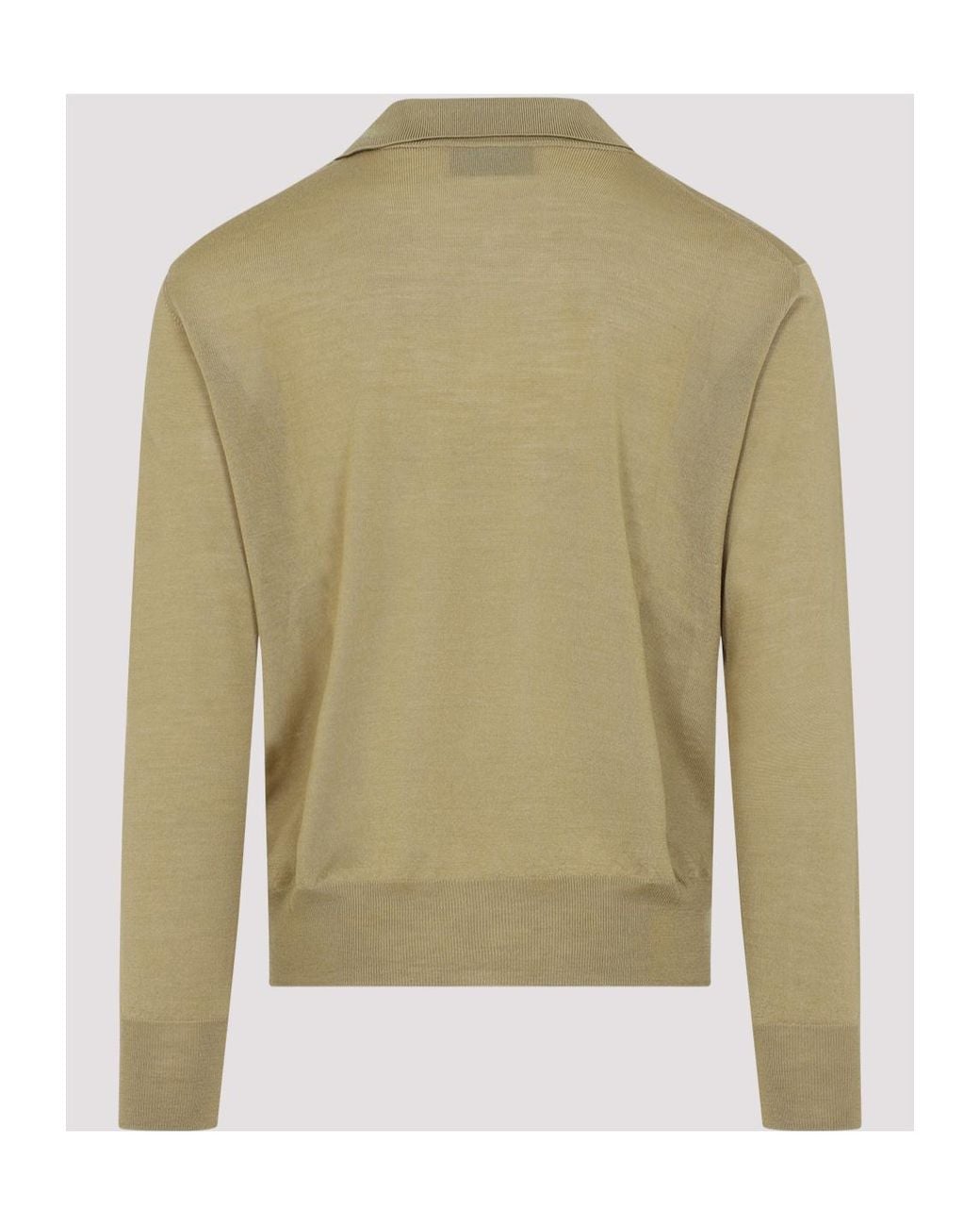 AMI Green Ami Fine-Knit Long Sleeved Polo Shirt for men
