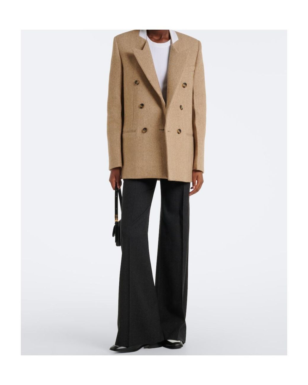 Victoria Beckham Natural Double-Breasted Wool-Blend Blazer