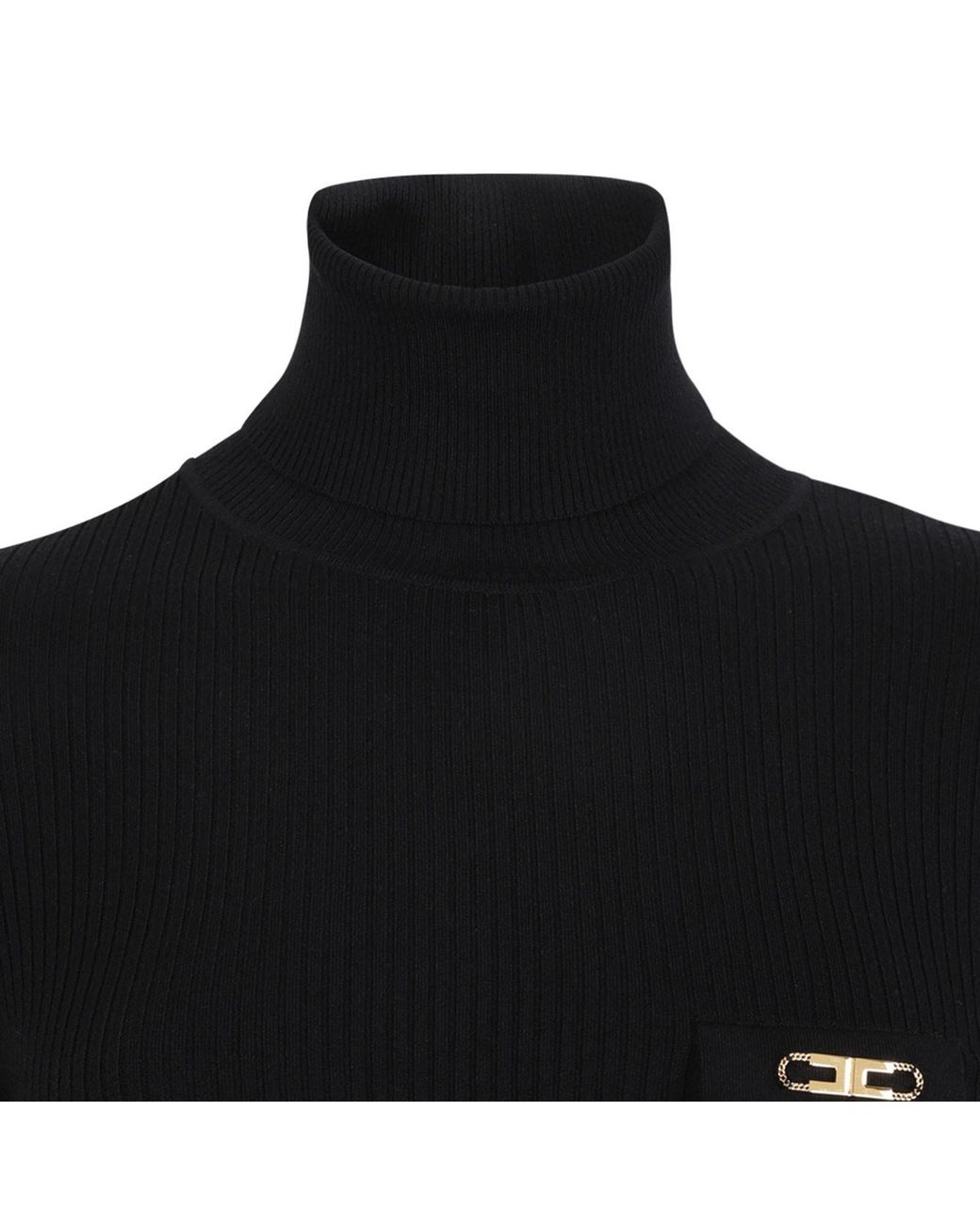 Elisabetta Franchi Black Turtleneck Long-Sleeved Dress
