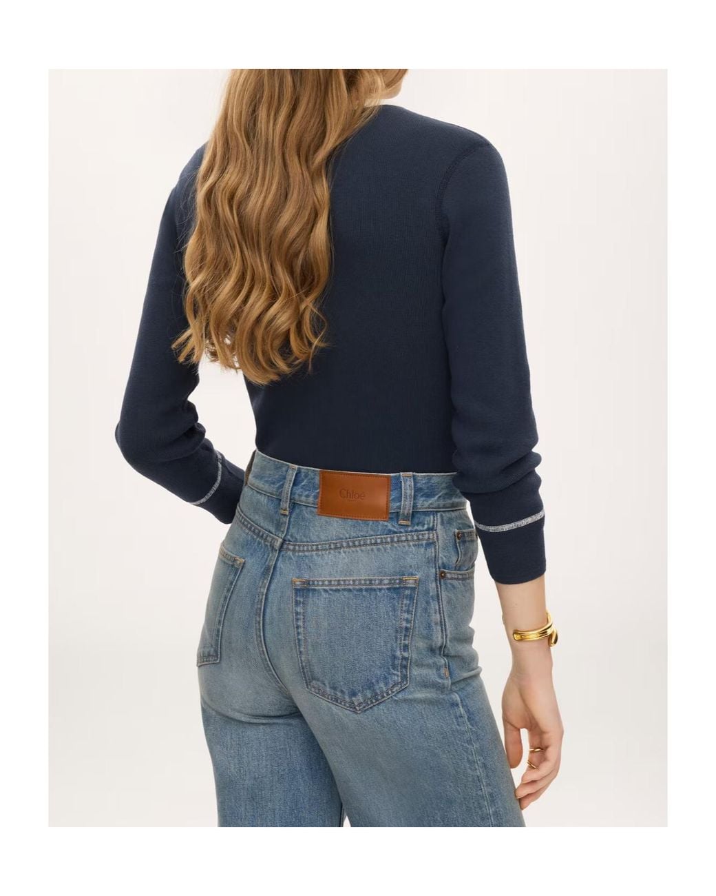 Chloé Blue Chloé Contrast Trim Henley Knitted Sweater