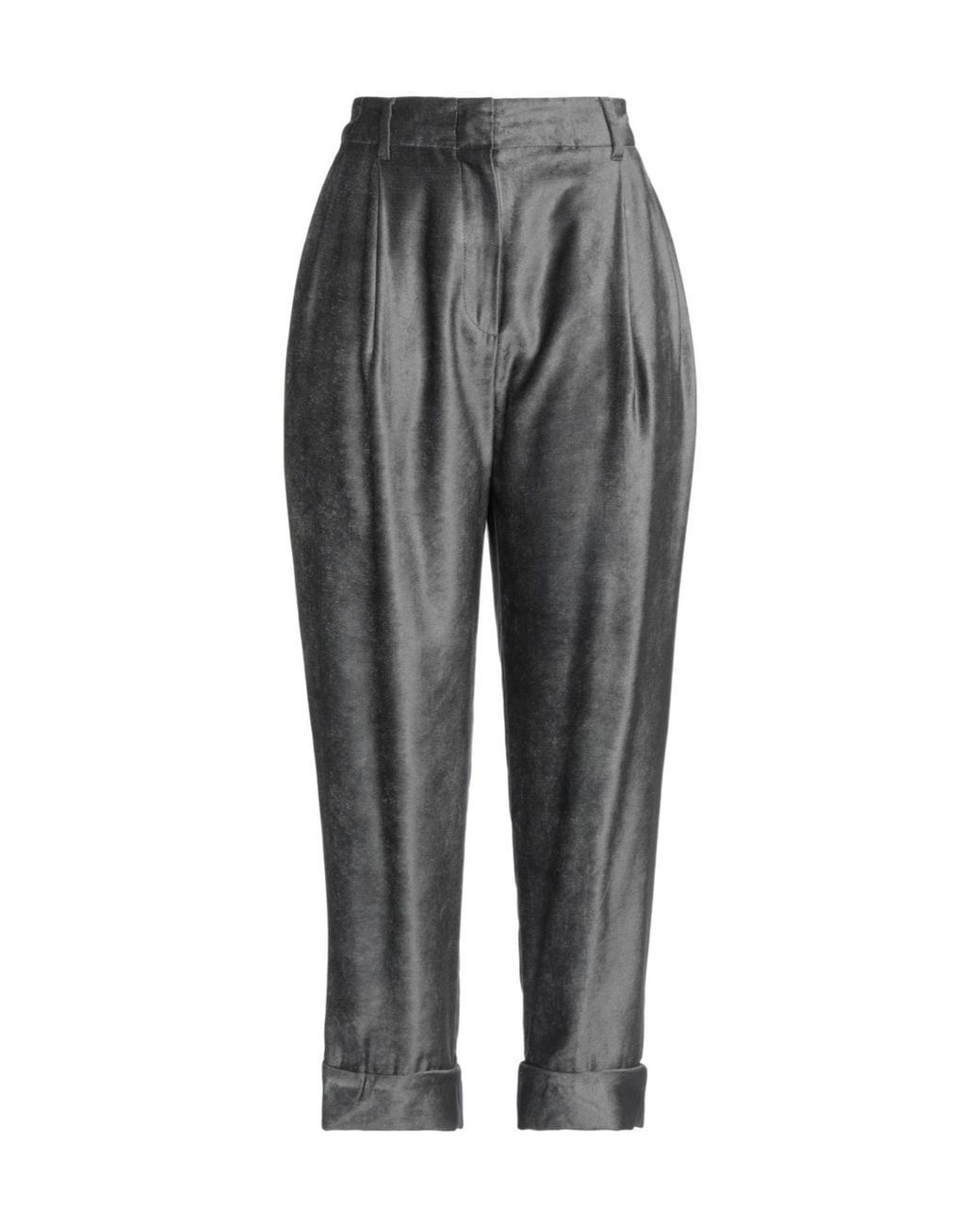 Brunello Cucinelli Gray High-Waisted Velvet Trousers