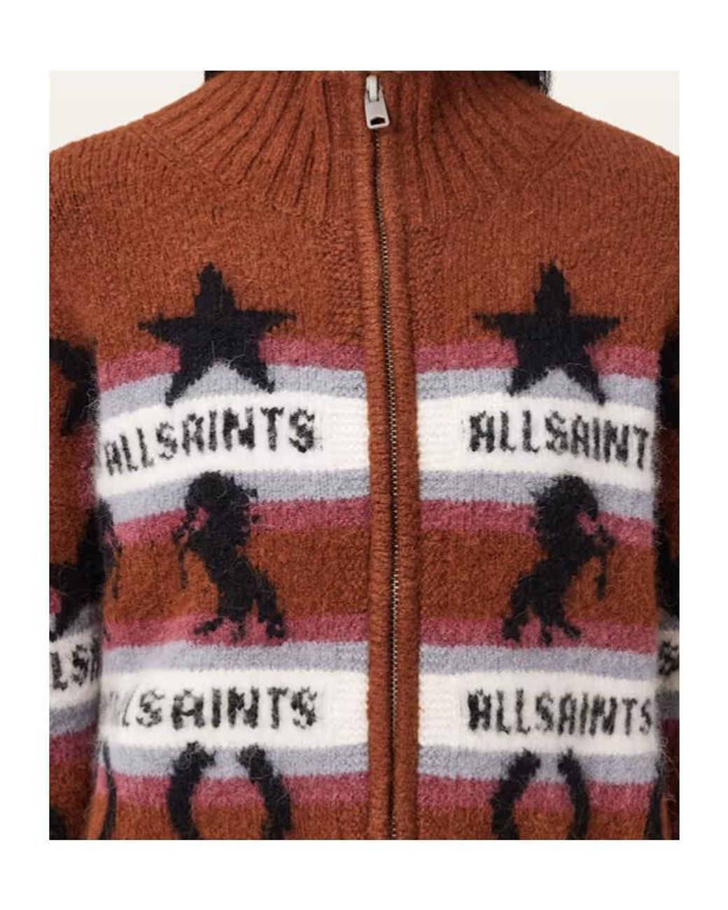 AllSaints Brown Epona Zip-Up Cardigan