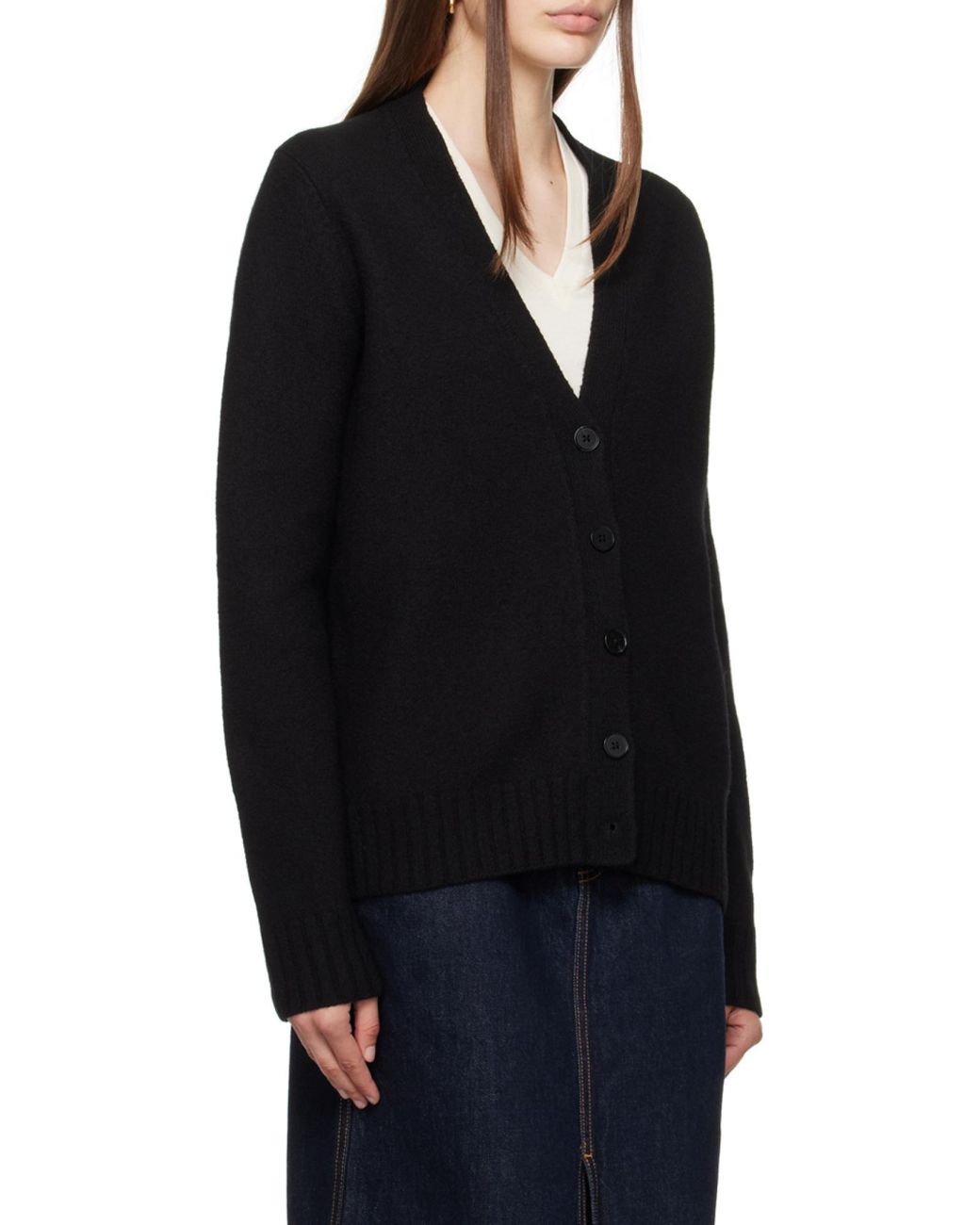 Jil Sander Black V-Neck Long-Sleeved Cardigan