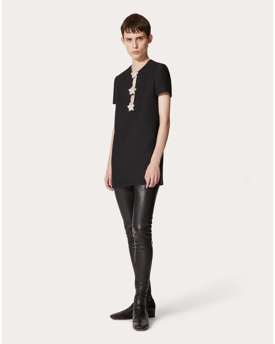 Valentino Black Crepe Couture Embroidered Short Dress