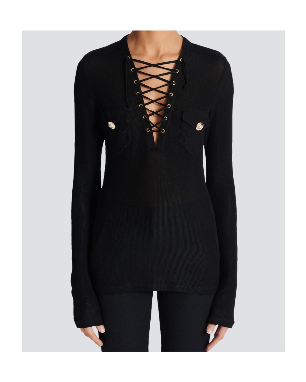Balmain Black Long Sleeved Straight Hem Top