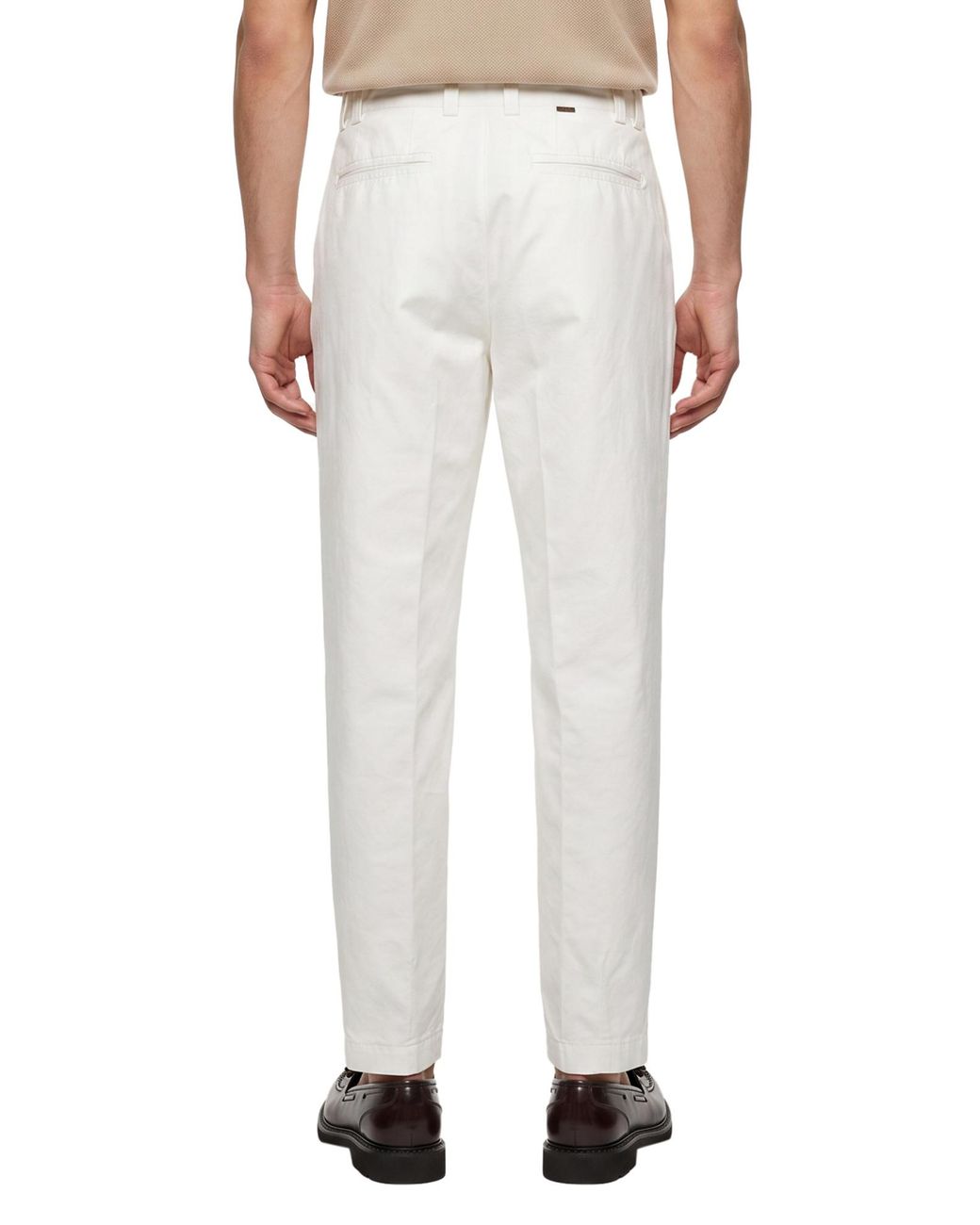 Canali White Pleated Straight-Leg Trousers for men