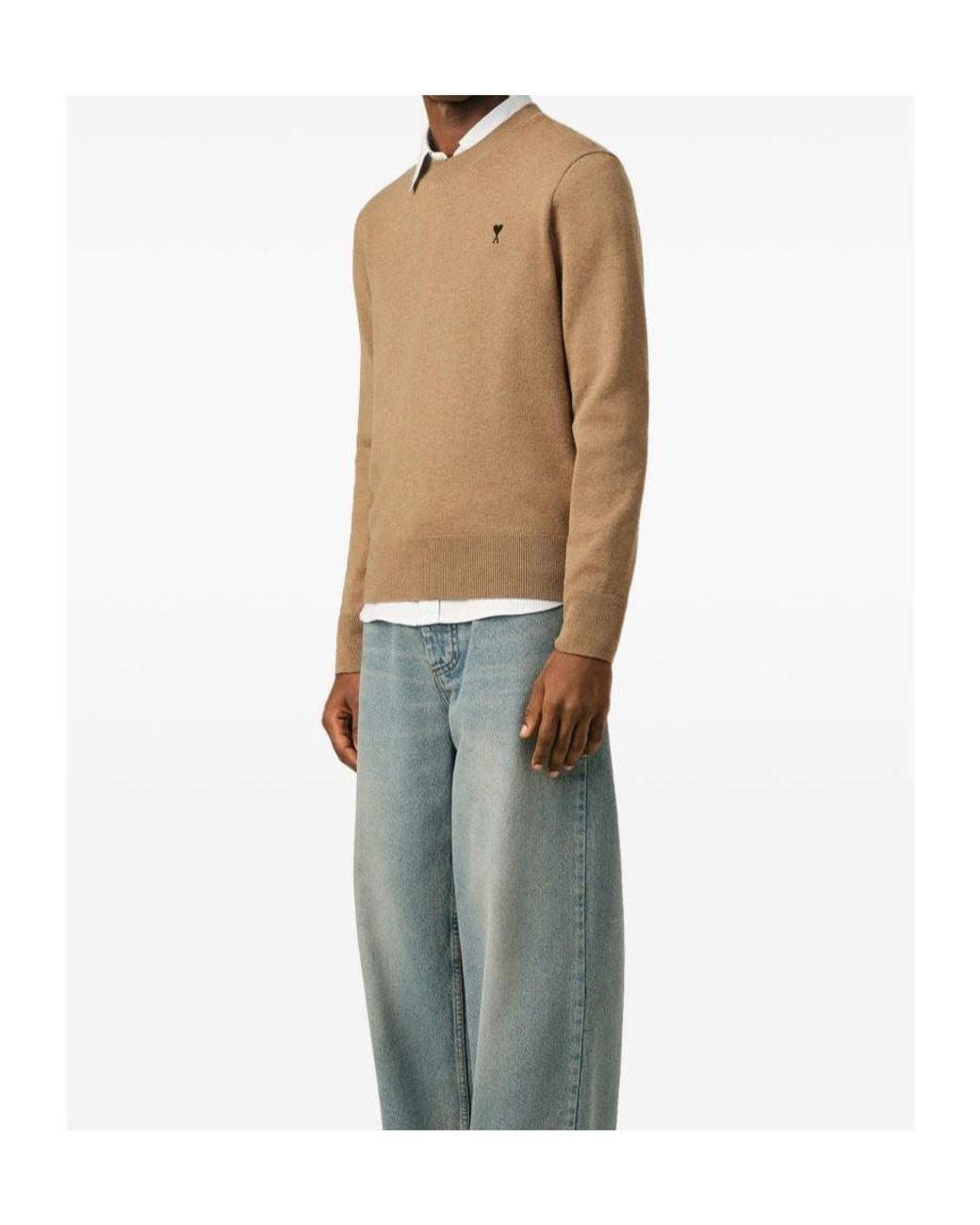 AMI Natural Crew Neck Long-Sleeved Knitwear for men