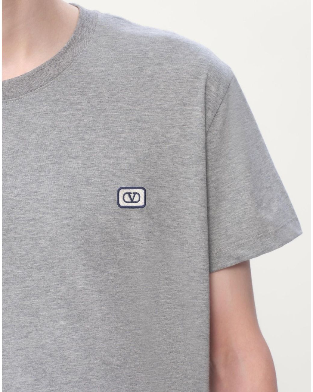 Valentino Gray Vlogo Embroidered Crewneck T-Shirt for men