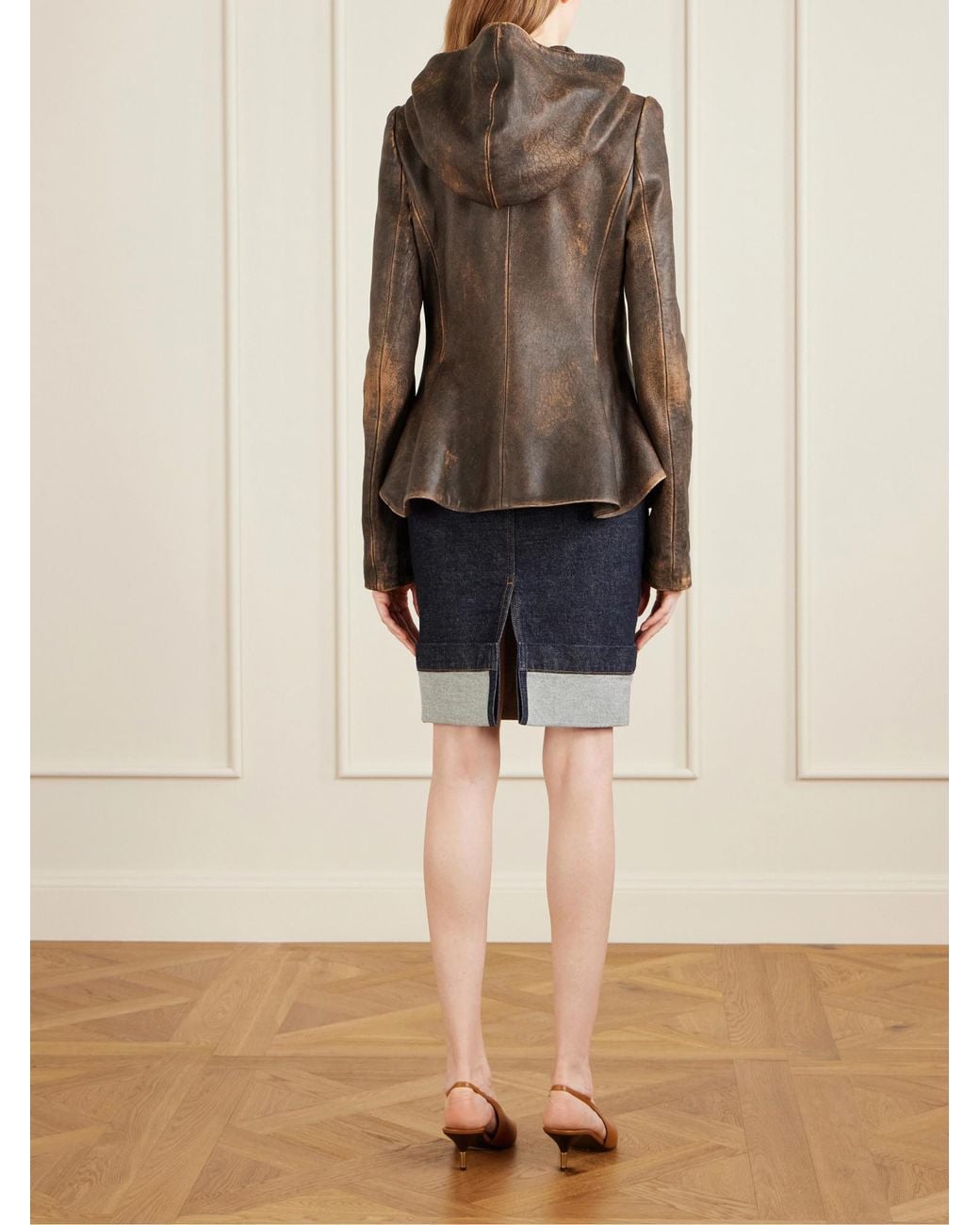 Khaite Brown Hooded Leather Jacket