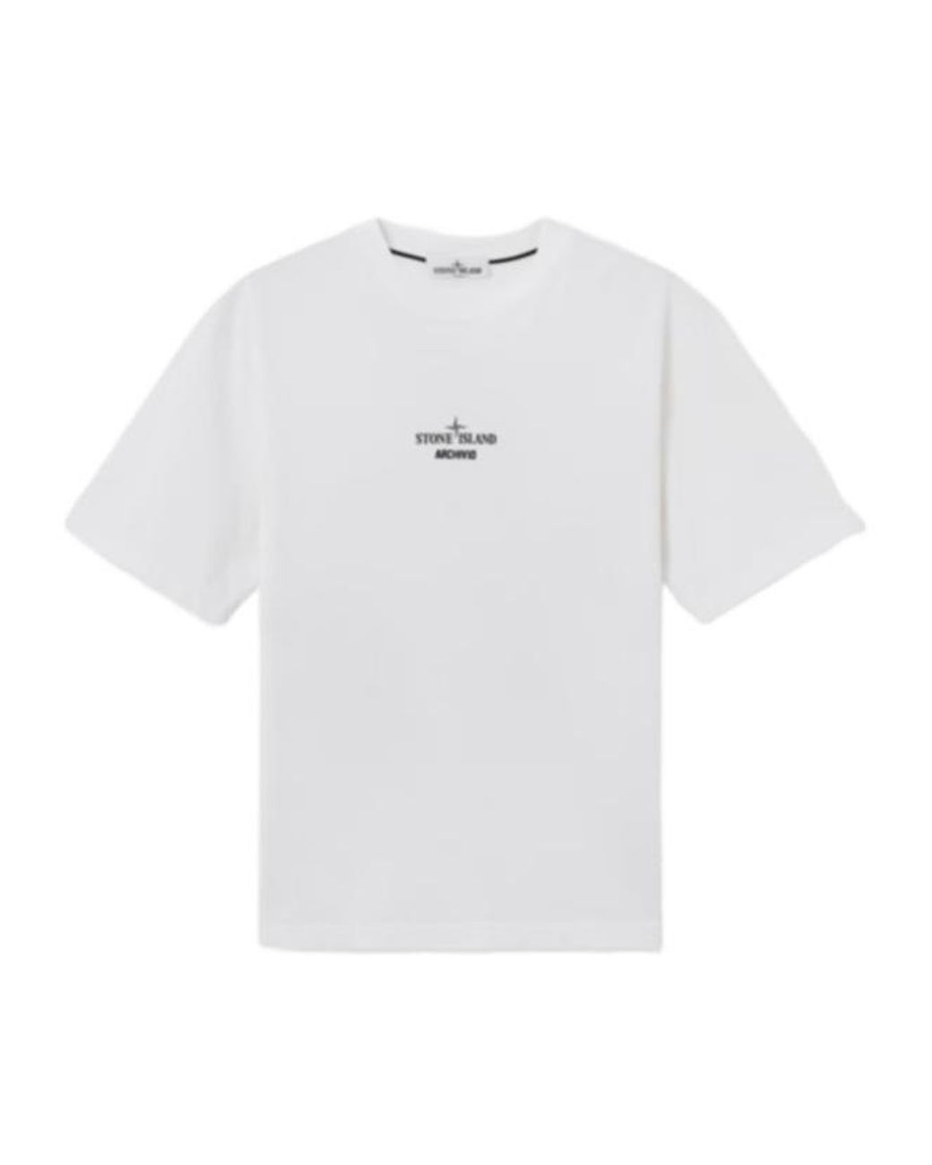 Stone Island White Logo Printed Crewneck T-Shirt for men