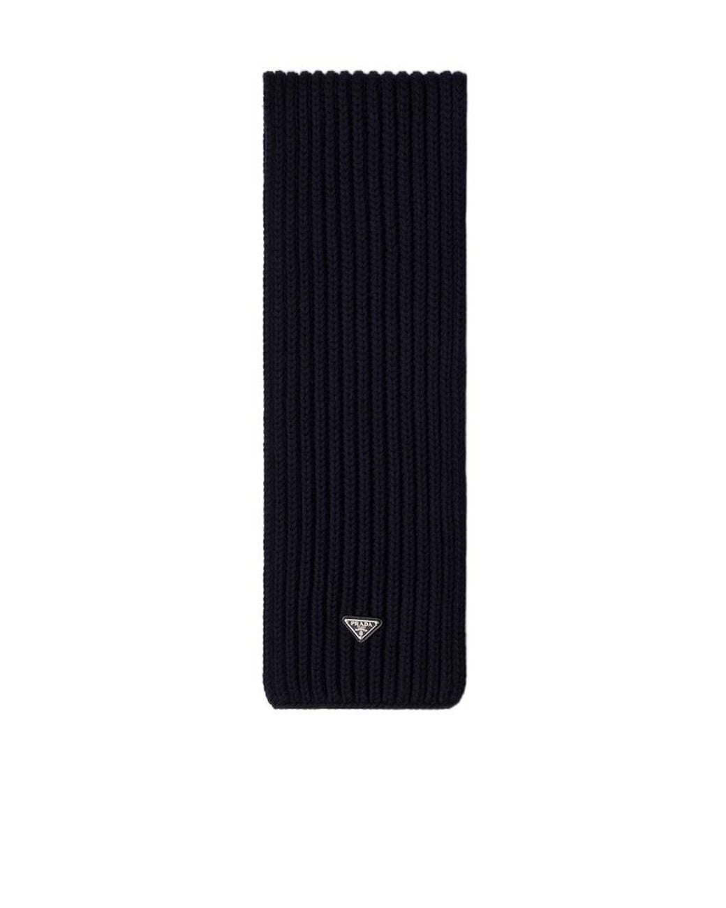 Prada Blue Triangle-Logo Wool Scarf for men