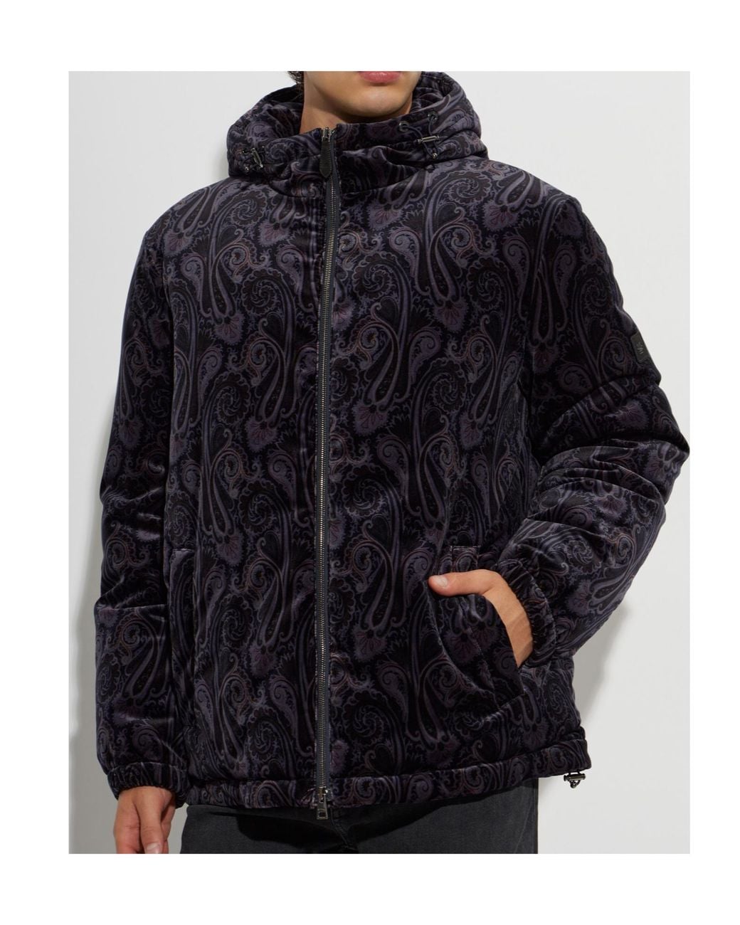 Etro Blue Paisley Padded Hooded Jacket for men