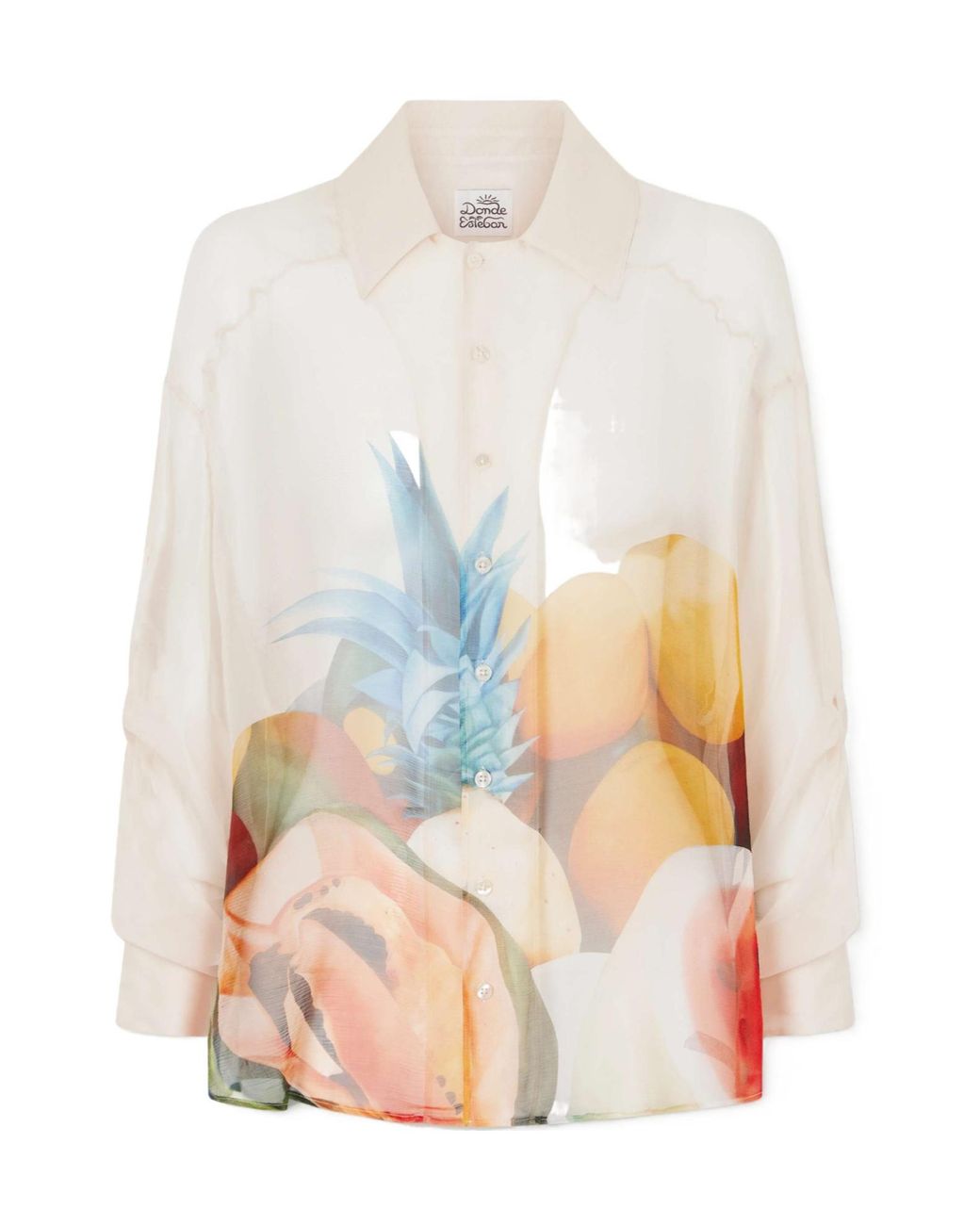 Donde Esteban White Printed Silk-Chiffon Shirt