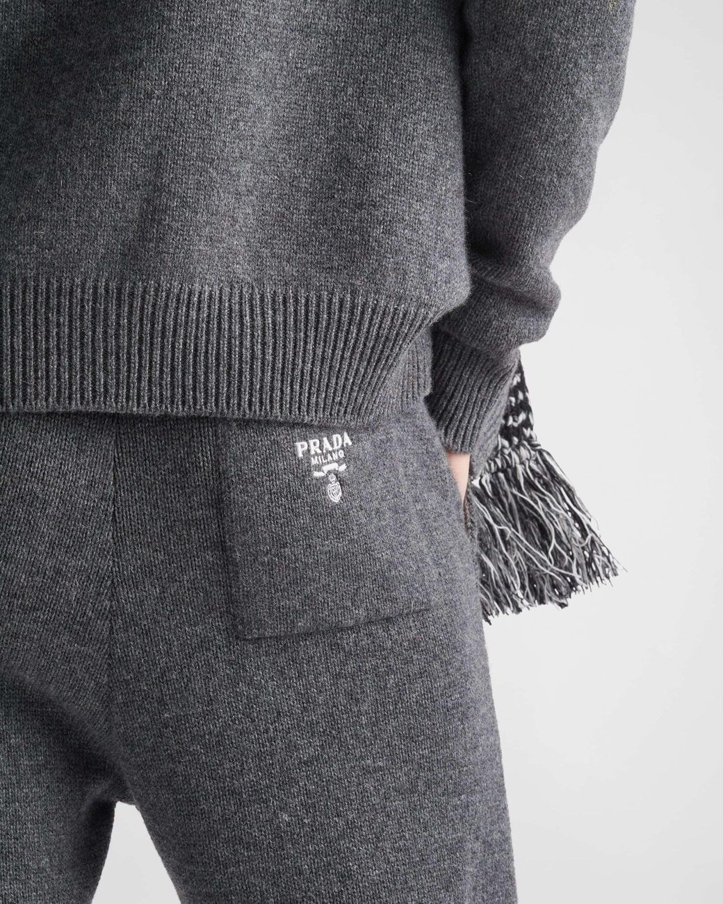 Prada Gray Logo Embroidered Jogging Pants for men
