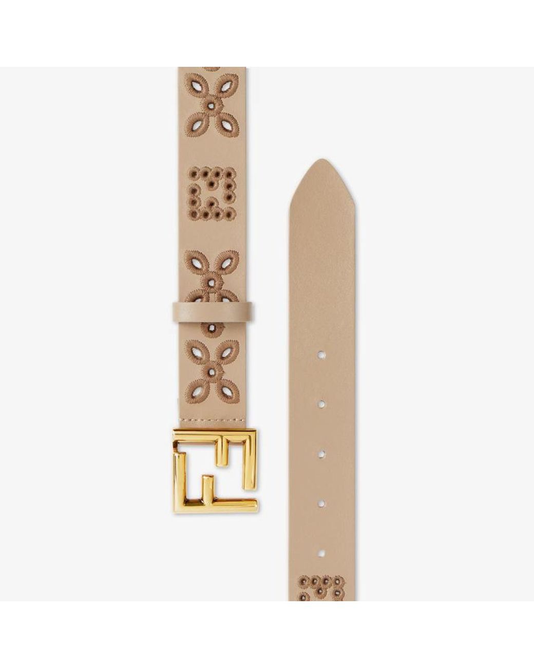 Fendi White Ff Buckle Openwork Embroidered Belt