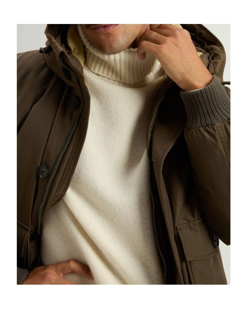 Woolrich Brown Polar Hooded Bomber Jacket for men