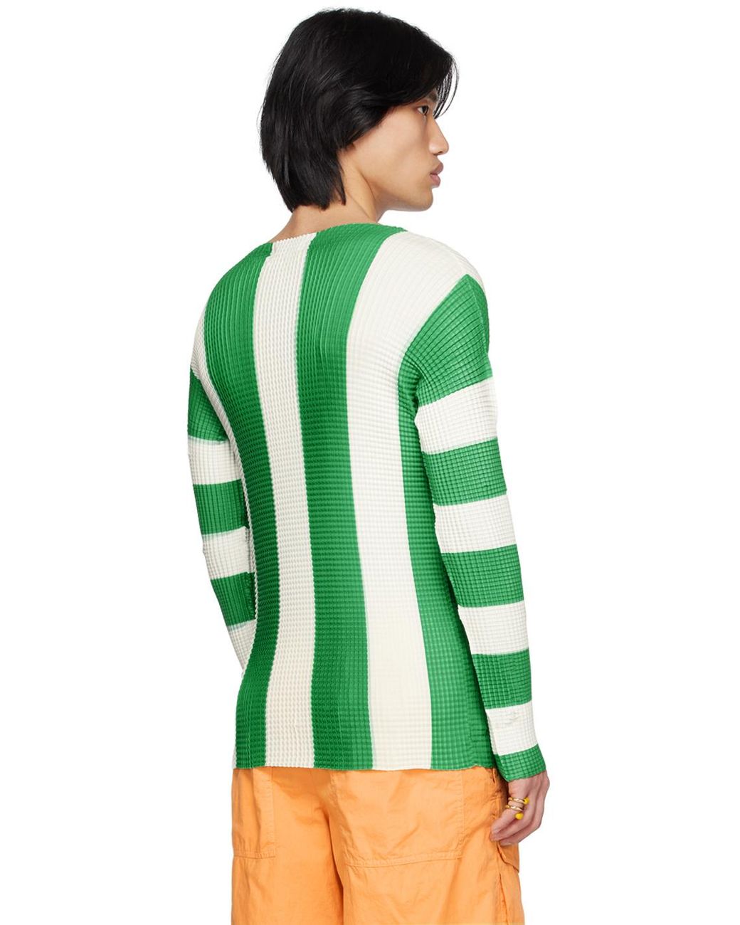 Sunnei Green Pleated Striped T- Shirt for men