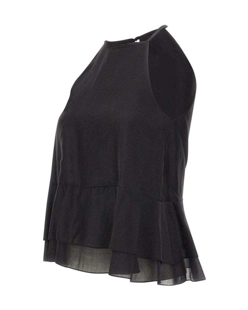 Kaos Black Ruffled Sleeveless Top