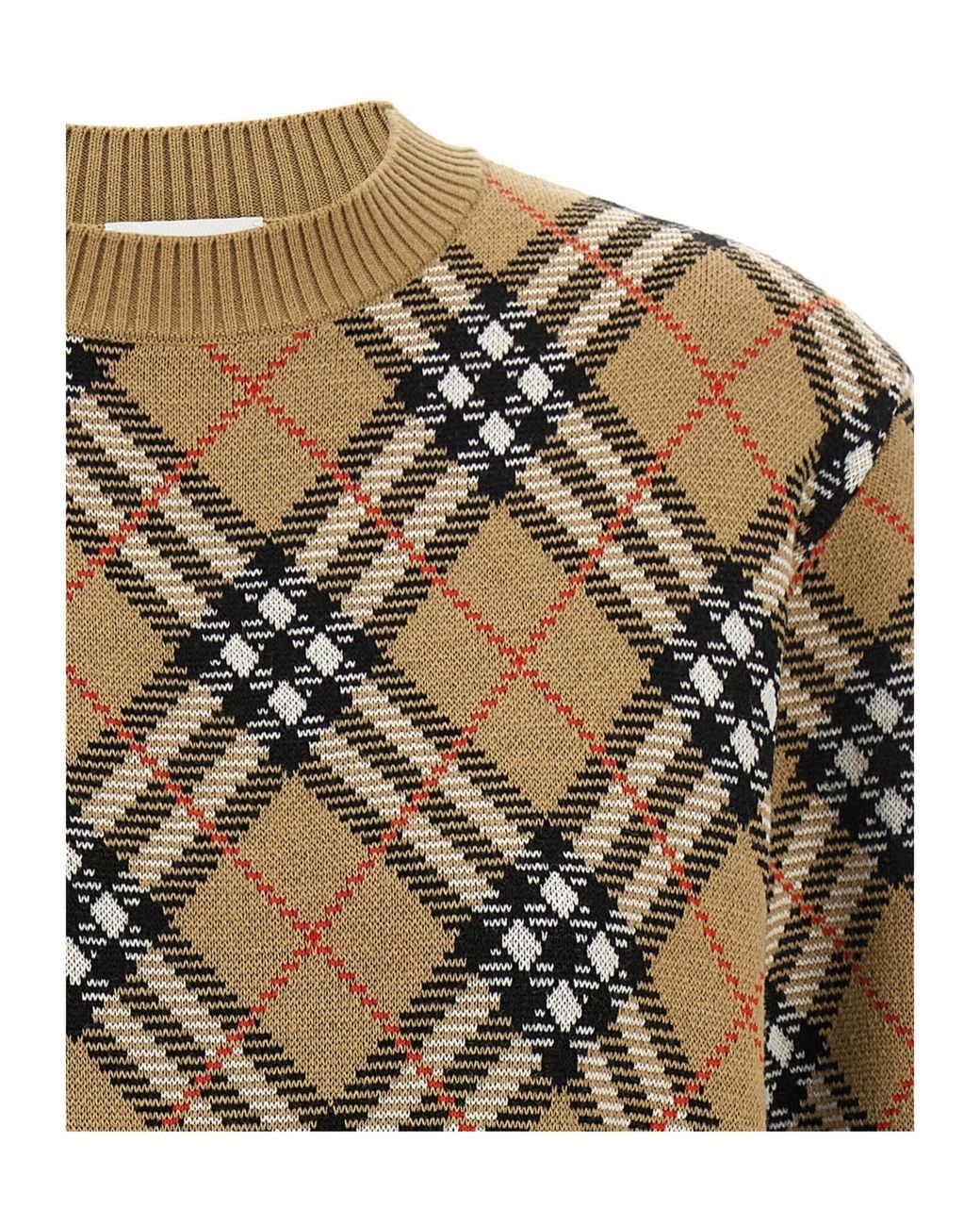 Burberry Gray Crewneck Checked Knitted Jumper