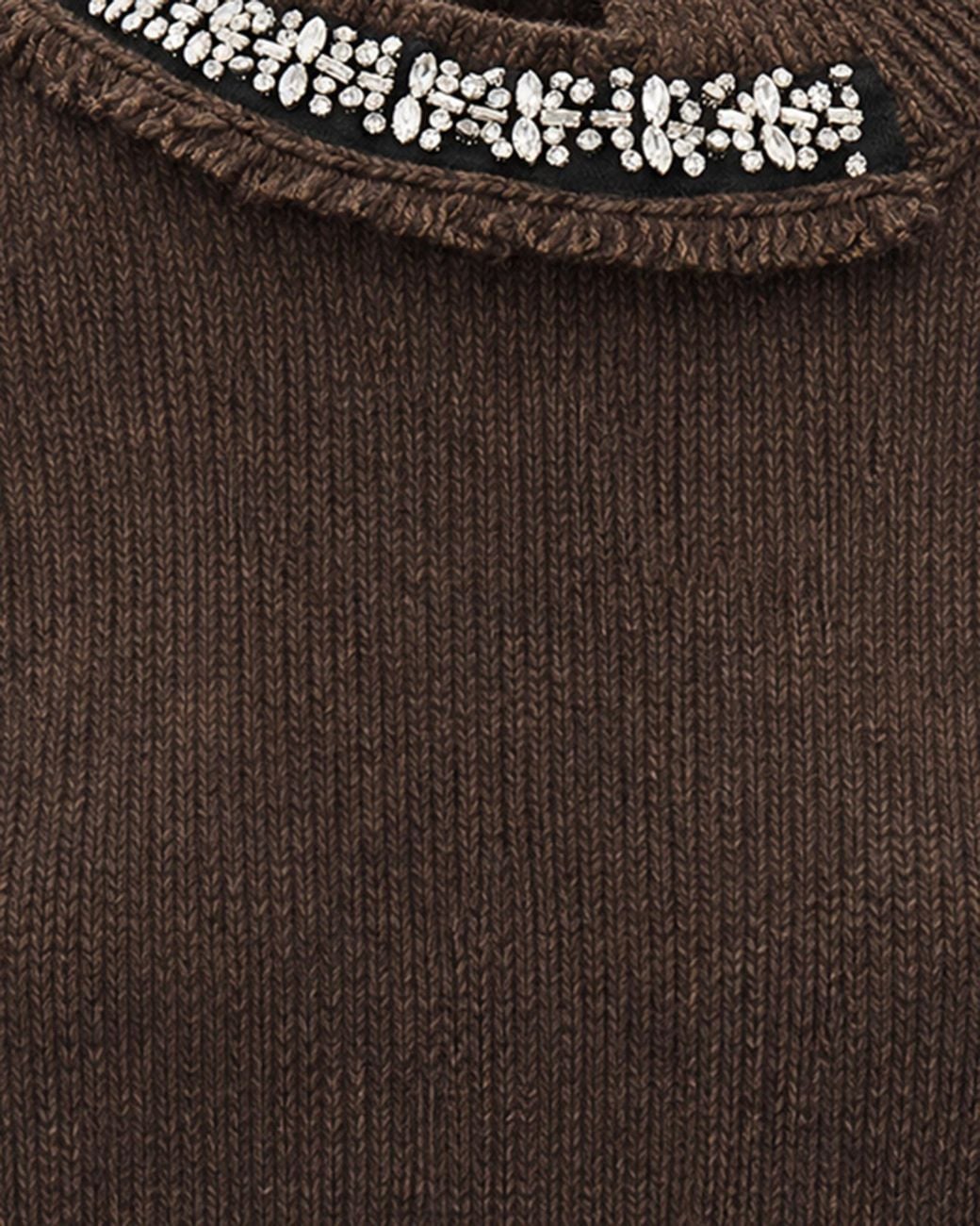 Liu Jo Brown Embellished Round-Neck Knitted Sweater