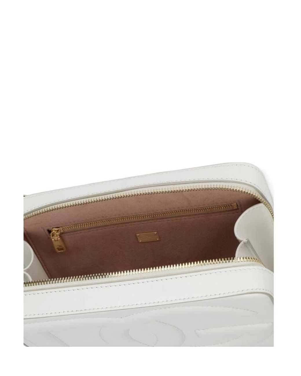 Dolce & Gabbana White Logo Embossed Medium Camera Bag