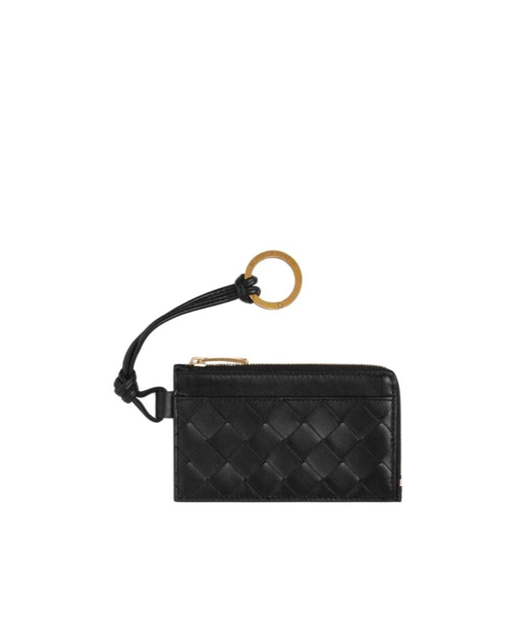 Bottega Veneta Black Intrecciato L-Zipped Card Case