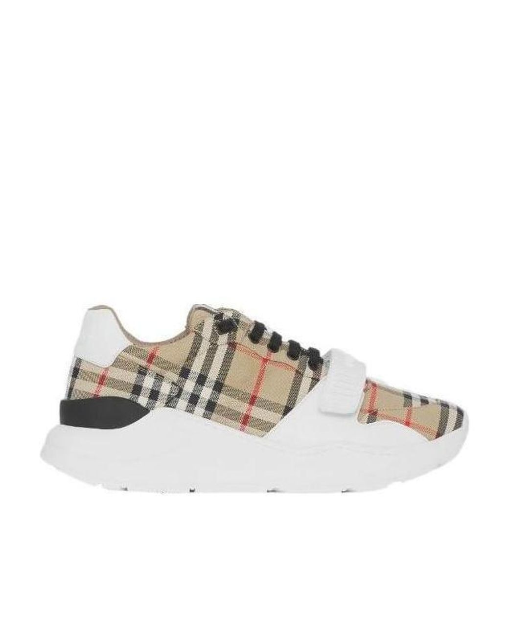 Burberry White Checked Lace-Up Sneakers for men