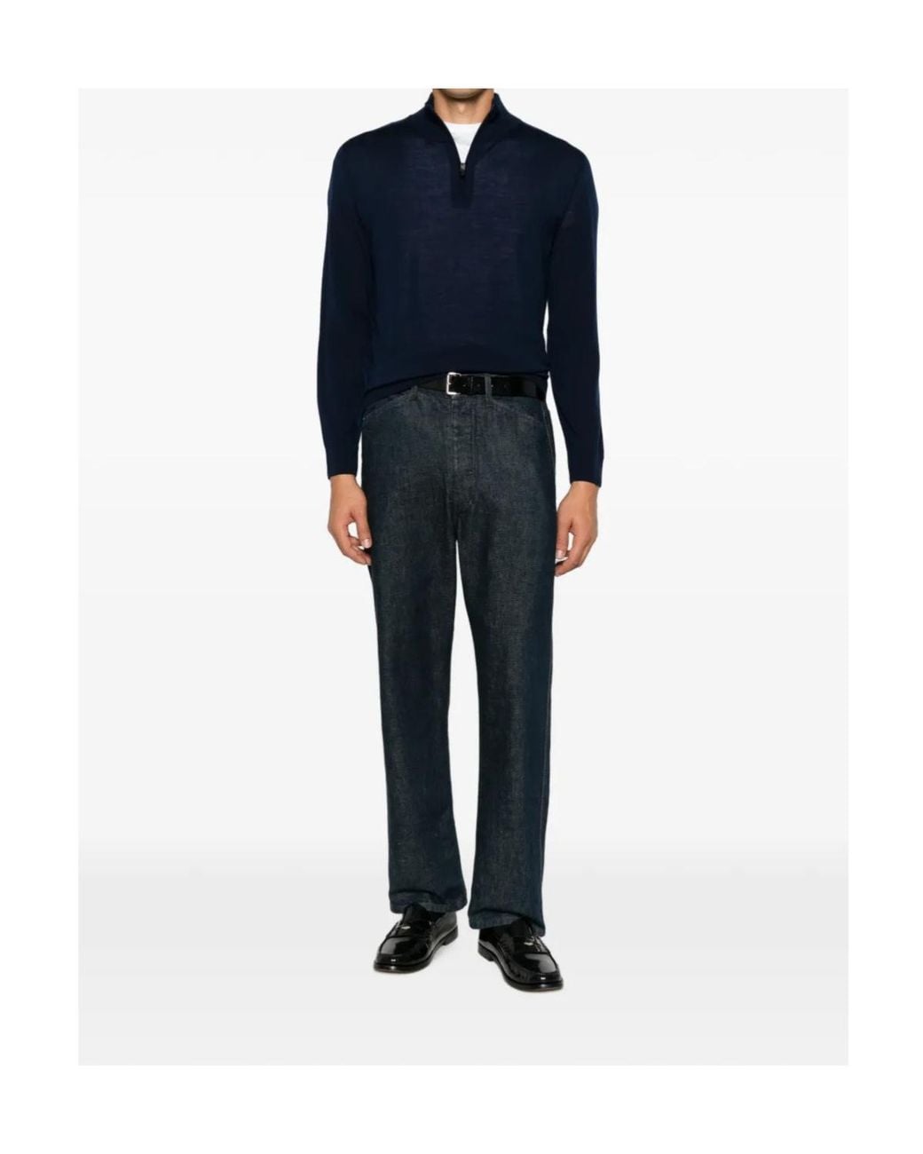 Canali Blue Quarter-Zip Knitted Sweater for men